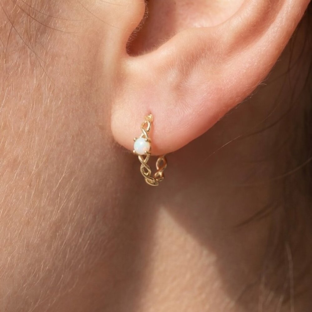 DEANNA TWISTED OPAL MINI HOOP EARRINGS - Picture 2 of 2